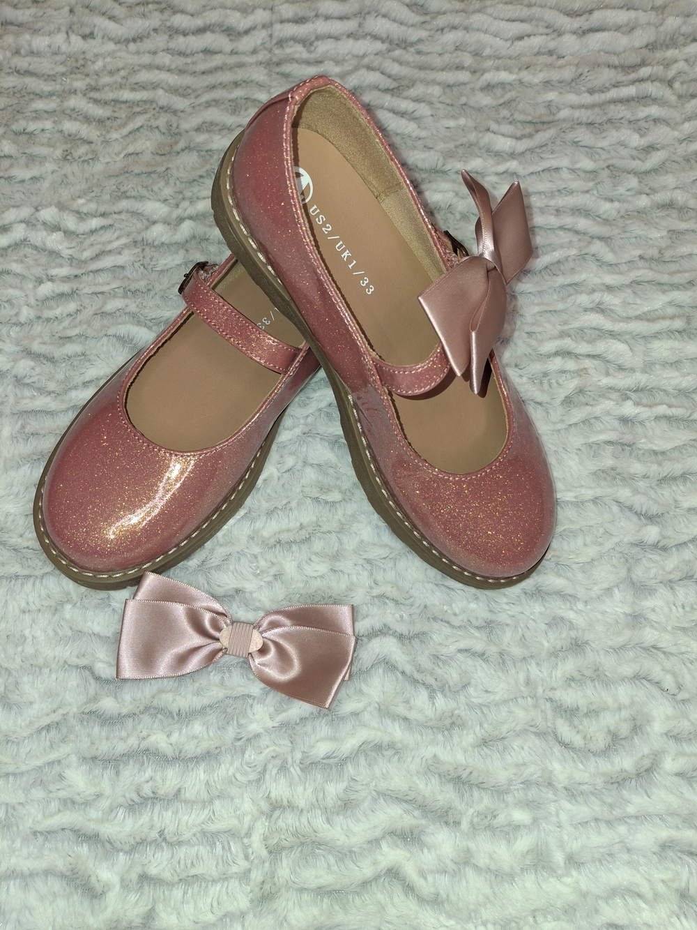 Girls Sparkle Pink Bow Mary Jane Kids Shoes - Picture 4 of 6